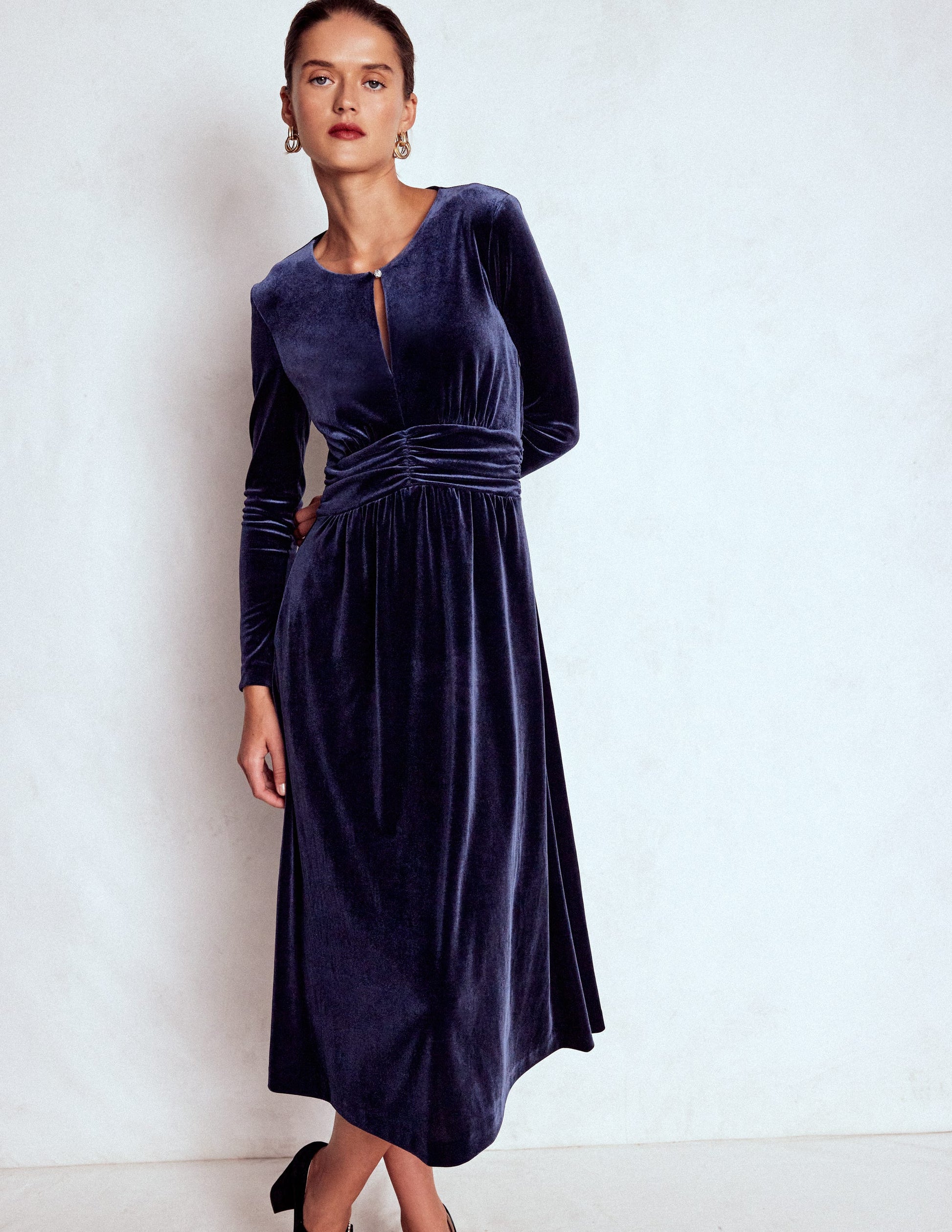 Tilda Velvet Midi Dress-Navy | Boden UK Tilda Velvet Midi Dress-Navy | Boden UK