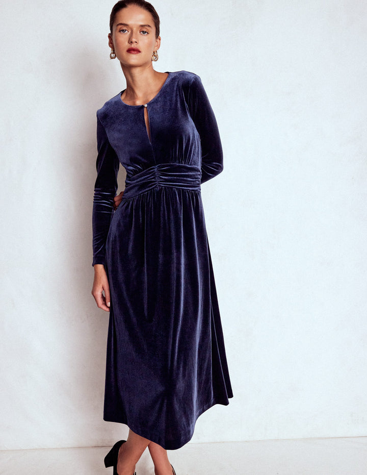 Tilda Velvet Midi Dress-Navy