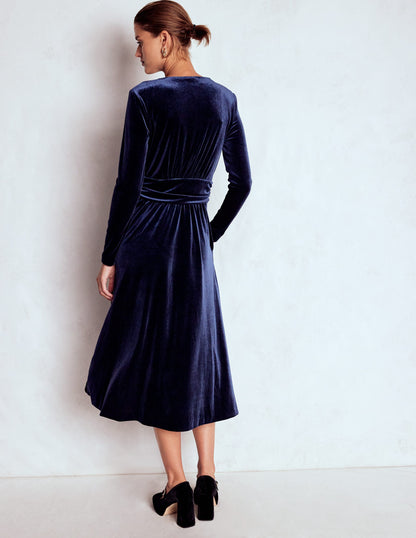 Tilda Velvet Midi Dress-Navy-3