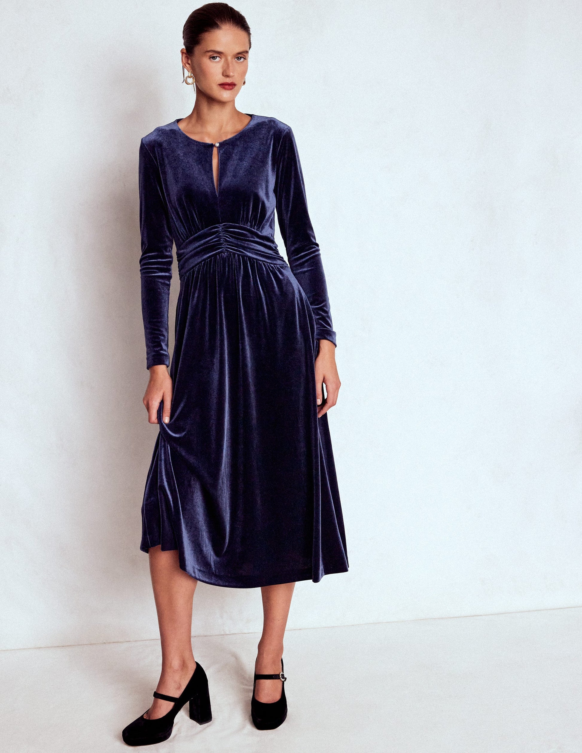 Tilda Velvet Midi Dress-Navy-4