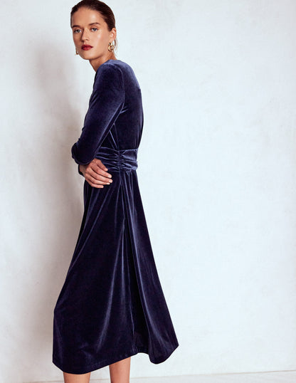 Tilda Velvet Midi Dress-Navy-5