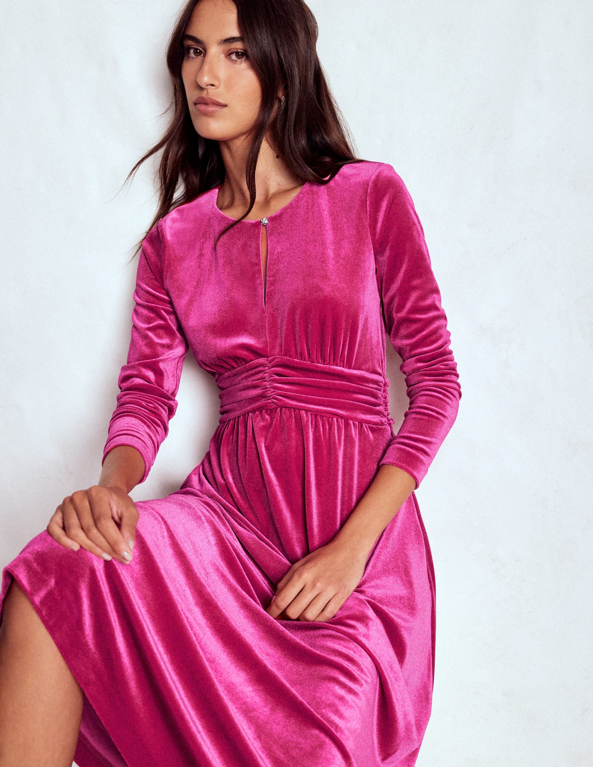 Tilda Velvet Midi Dress-Vibrant Pink - Image 1