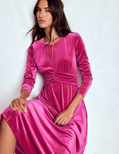 Tilda Velvet Midi Dress-Vibrant Pink-1
