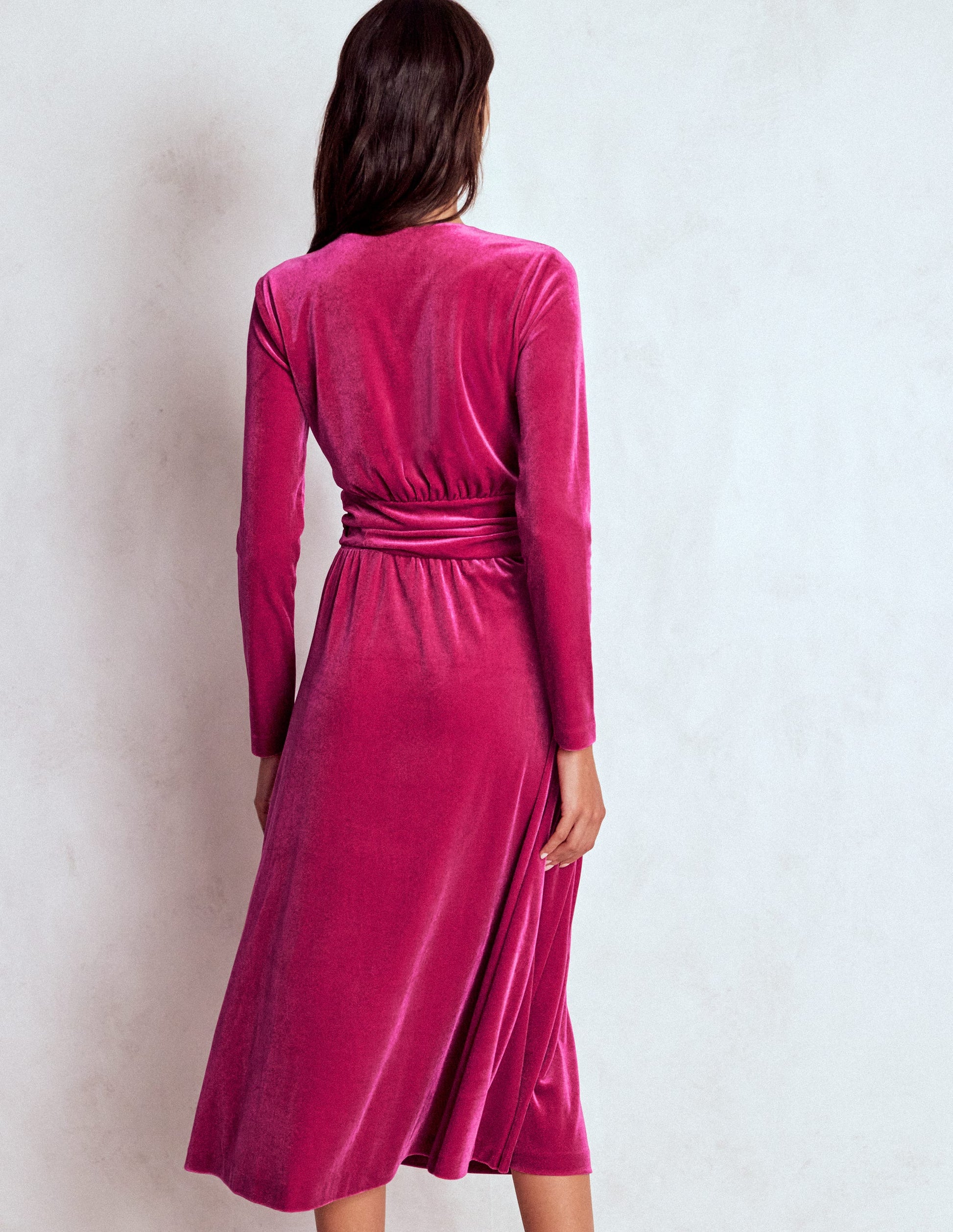 Tilda Velvet Midi Dress-Vibrant Pink-3