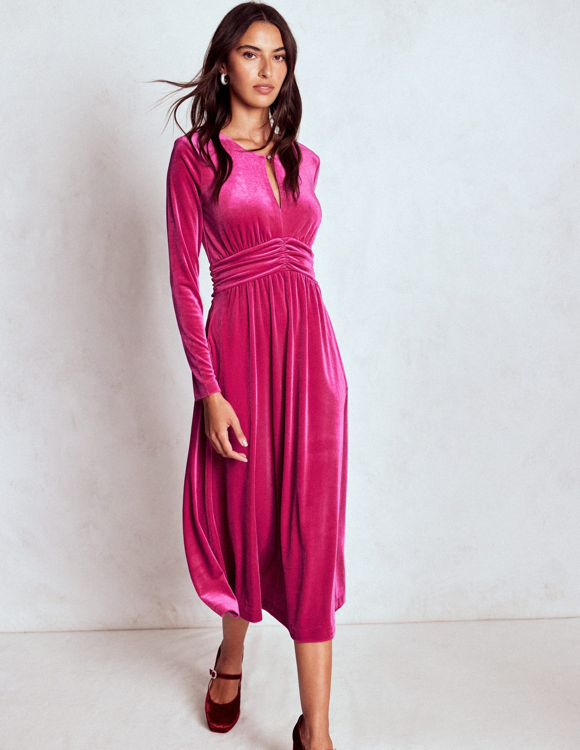 Tilda Velvet Midi Dress-Vibrant Pink-5