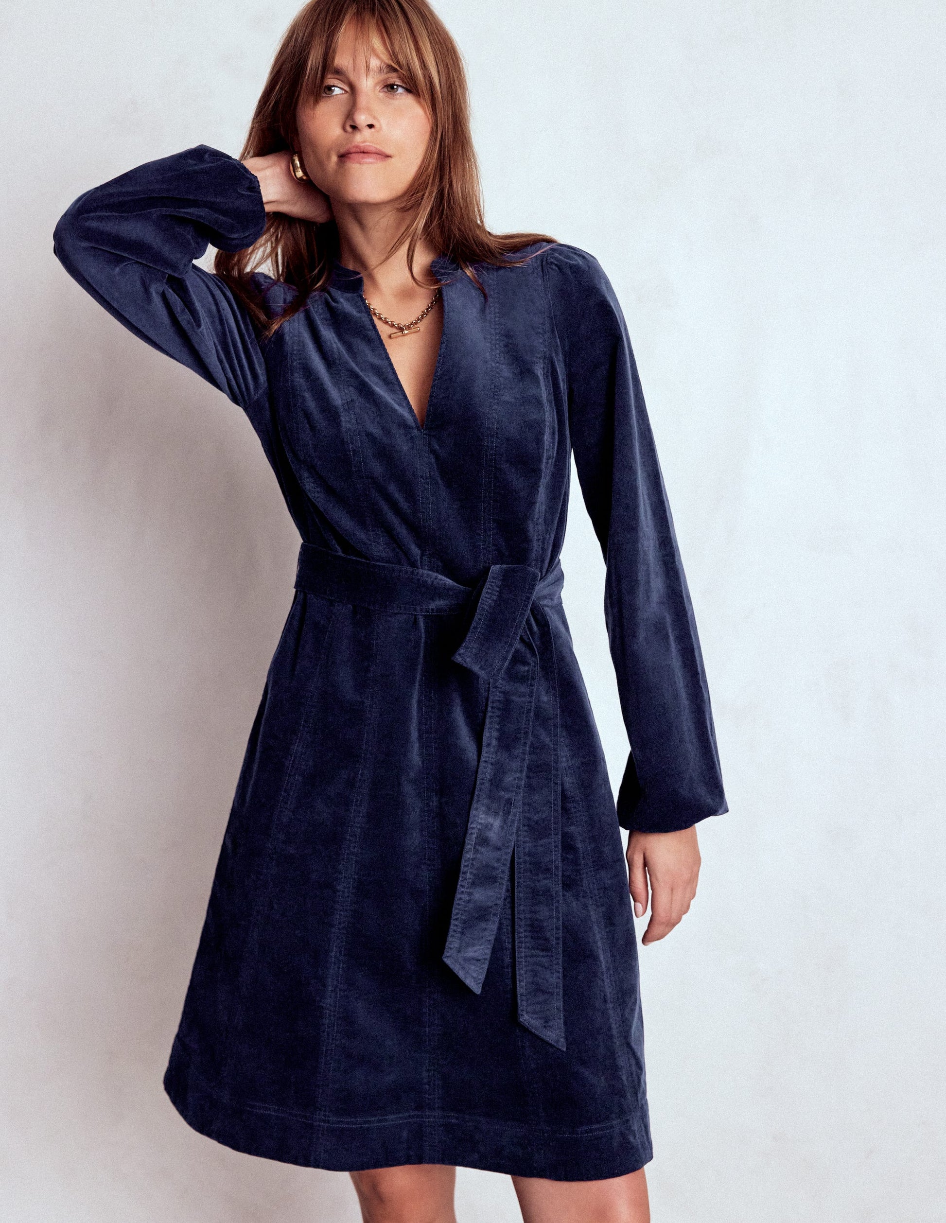 Ros Panelled Cord Short Dress-Navy-1