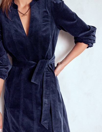 Ros Panelled Cord Short Dress-Navy-2