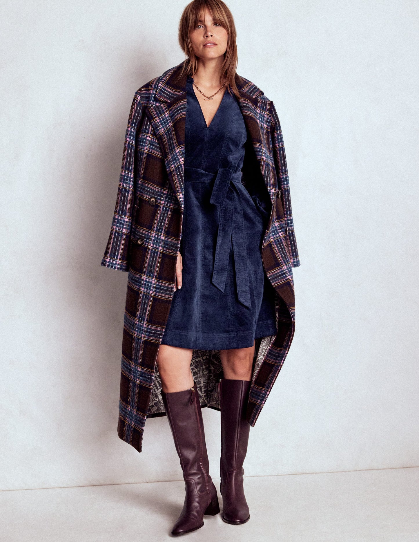 Ros Panelled Cord Short Dress-Navy