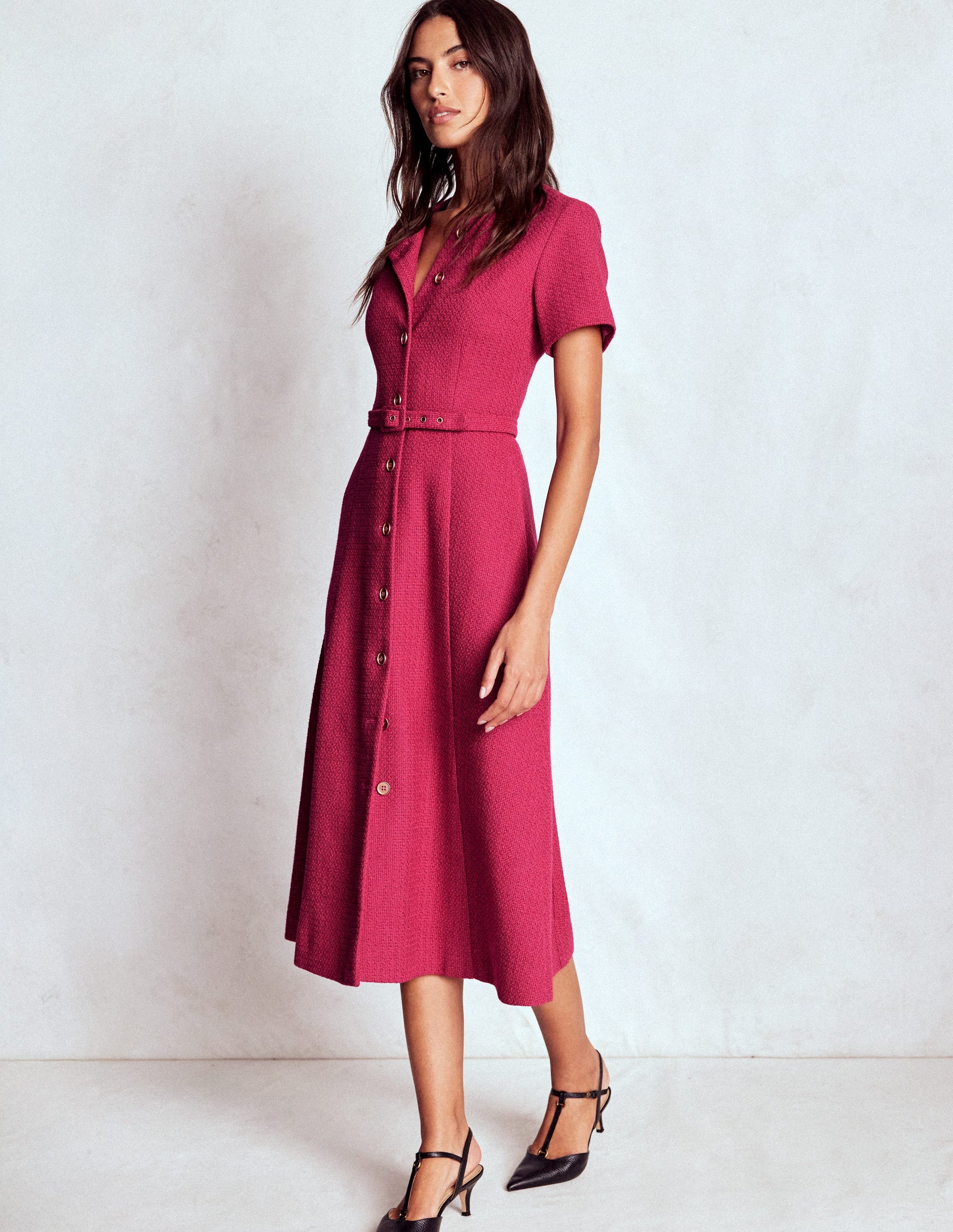Charlotte Cotton Midi Dress-Bright Cherry-4