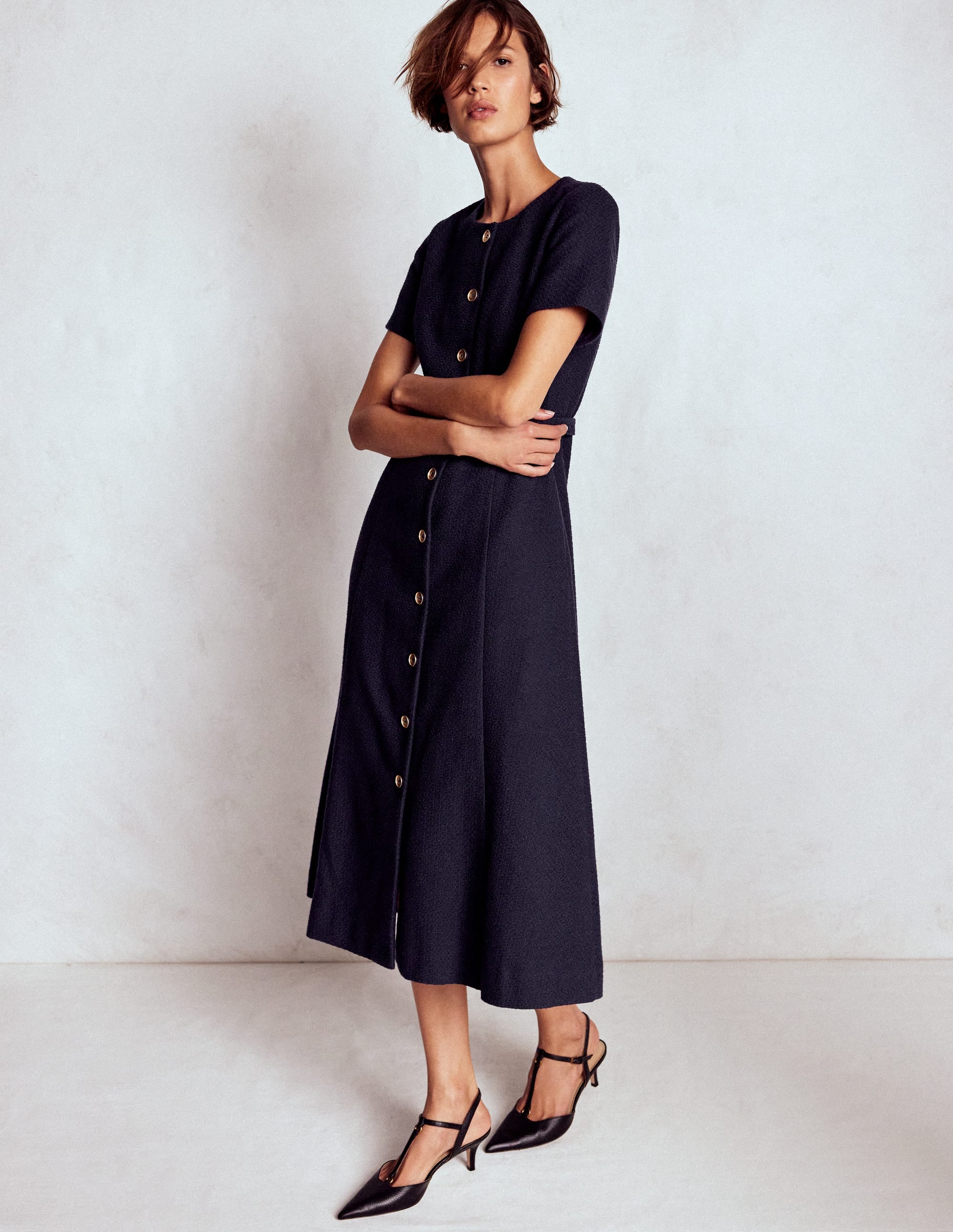 Charlotte Cotton Midi Dress-Navy | Boden UK