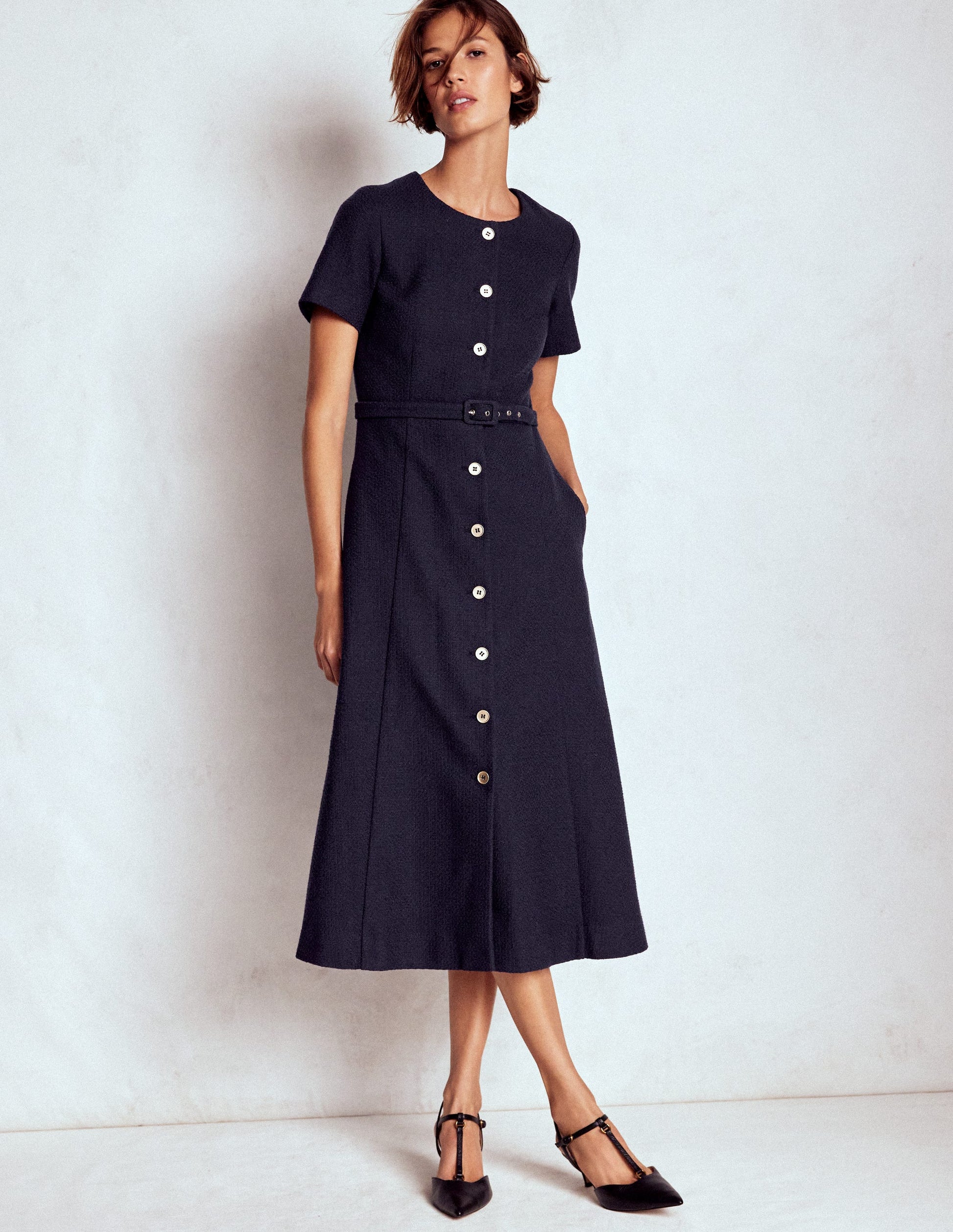 Charlotte Cotton Midi Dress-Navy-4