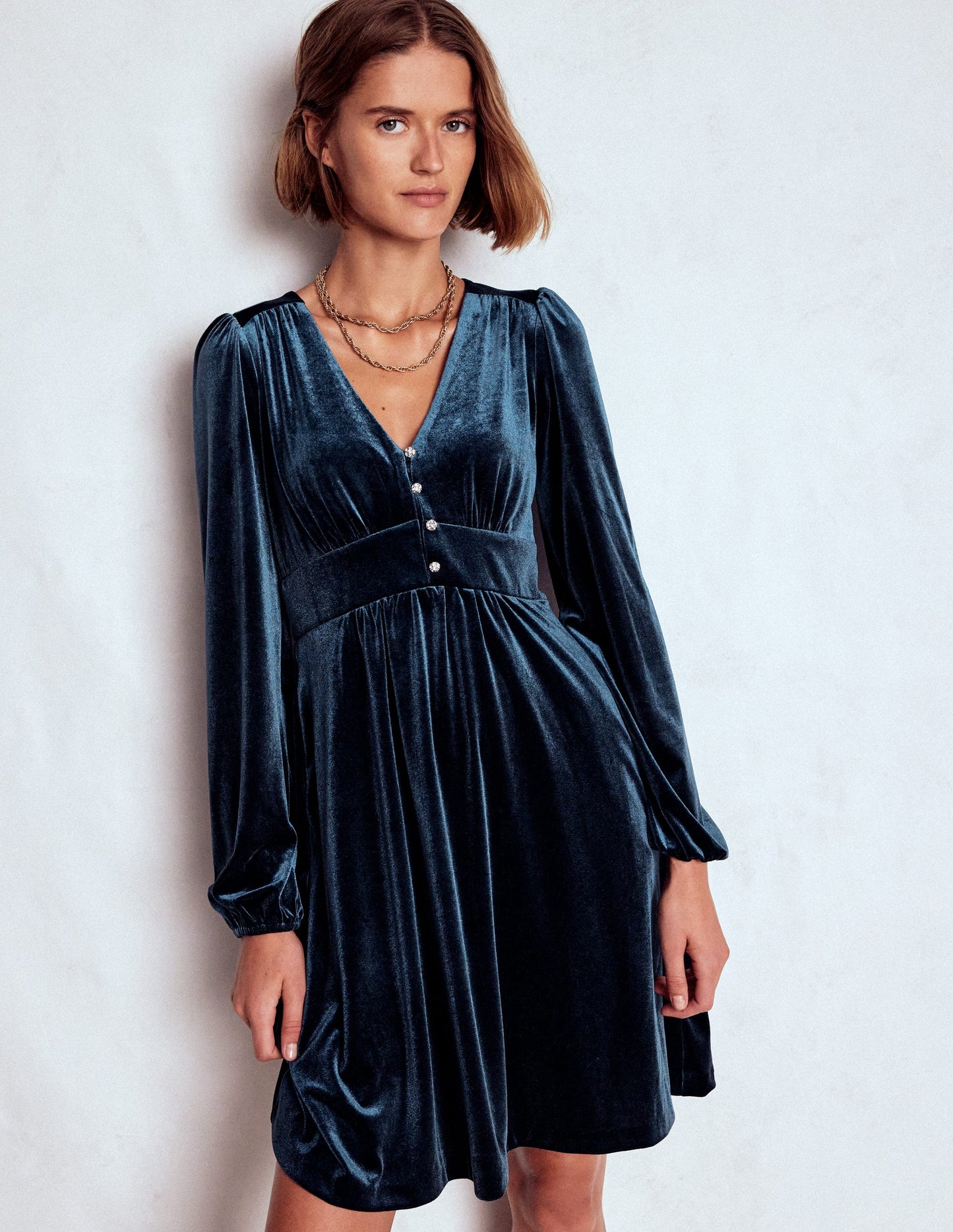 Jocelyn Short Velvet Dress-Midnight Ocean