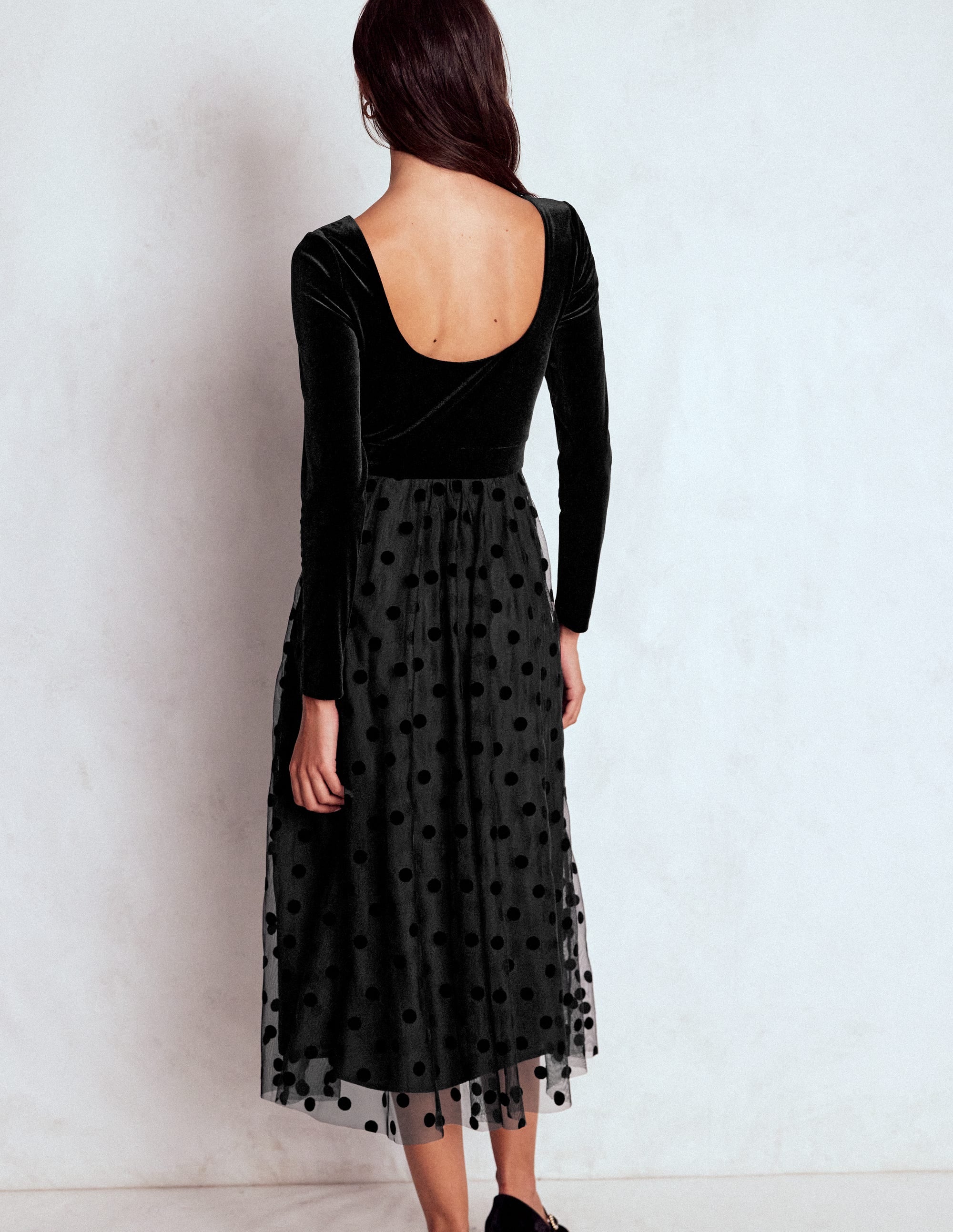 Velvet Bodice Jersey Dress-Black - Image 3