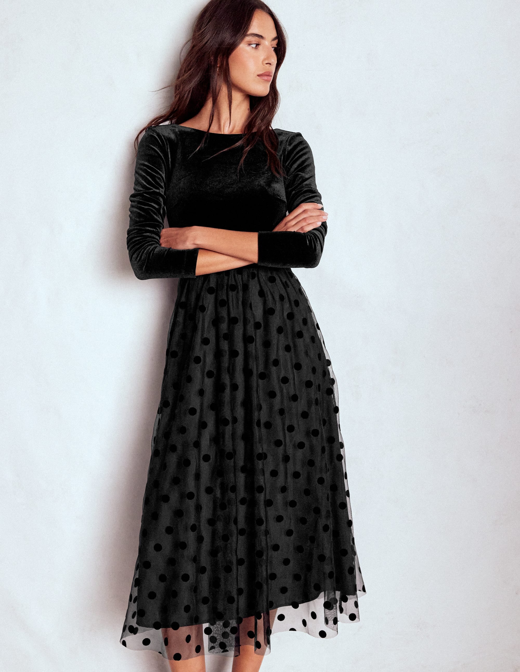 Velvet Bodice Jersey Dress-Black - Image 5