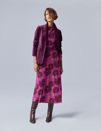 Ruched Jersey Midi Dress-Regal Purple, Peony Bloom-6