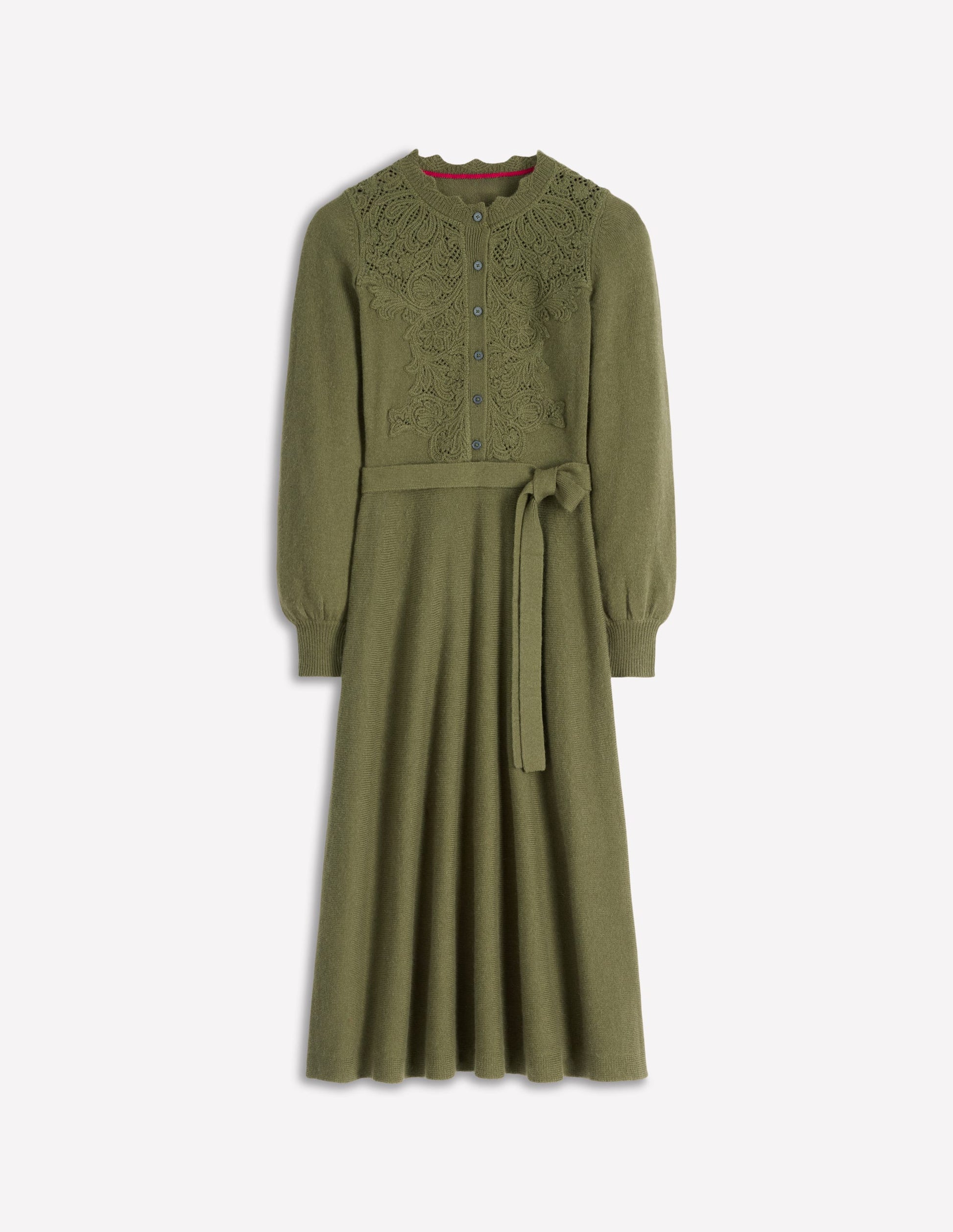 Lace Insert Knitted Midi Dress-Forest Glade-7