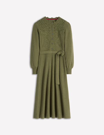 Lace Insert Knitted Midi Dress-Forest Glade-7