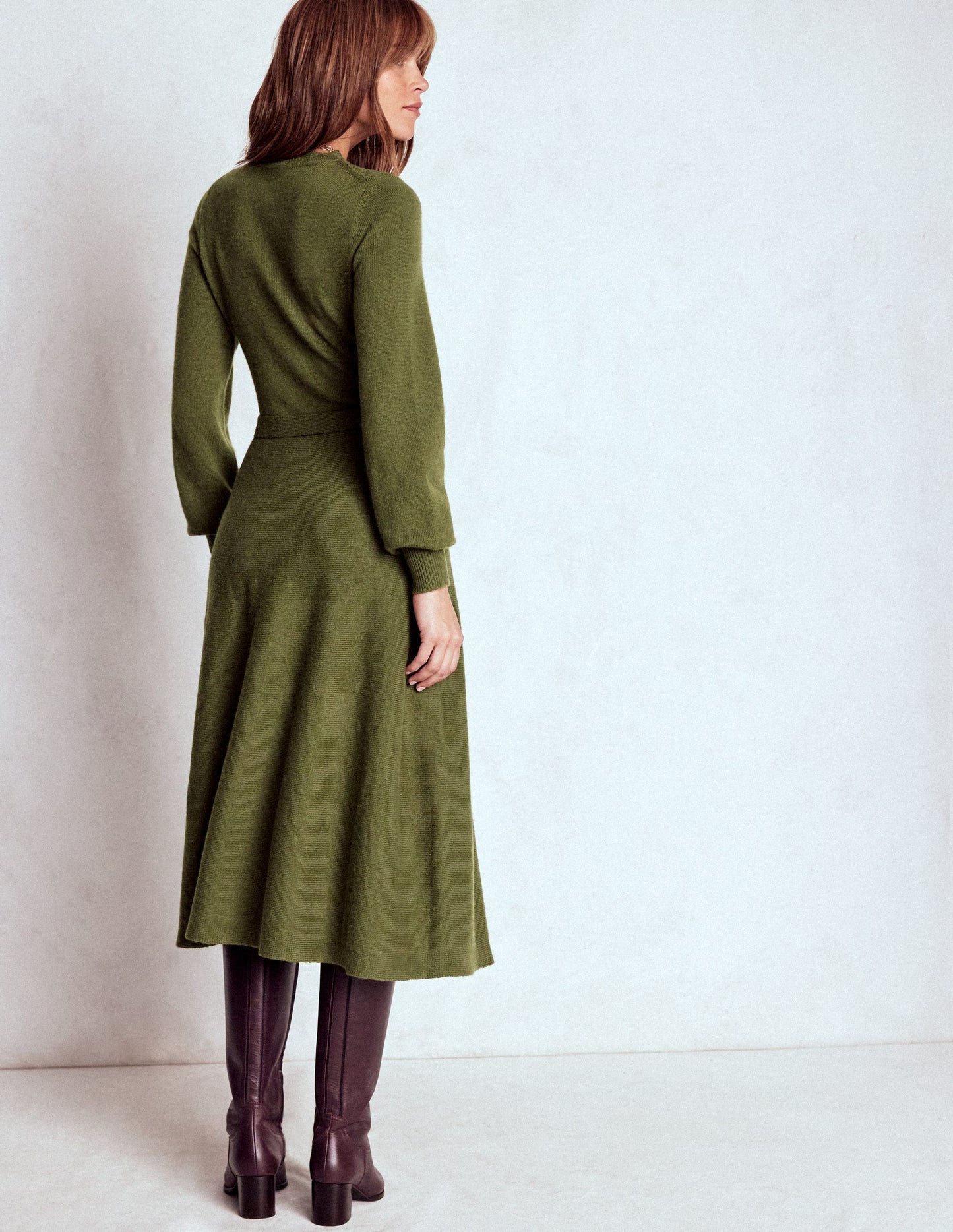 Lace Insert Knitted Midi Dress-Forest Glade