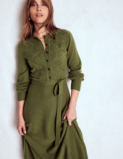 Lace Insert Knitted Midi Dress-Forest Glade-4