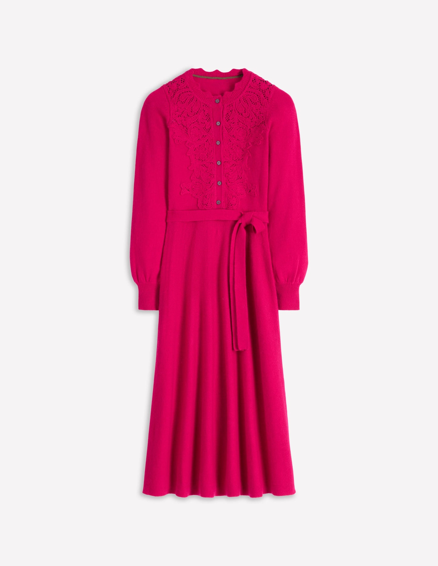 Lace Insert Knitted Midi Dress-Vibrant Pink