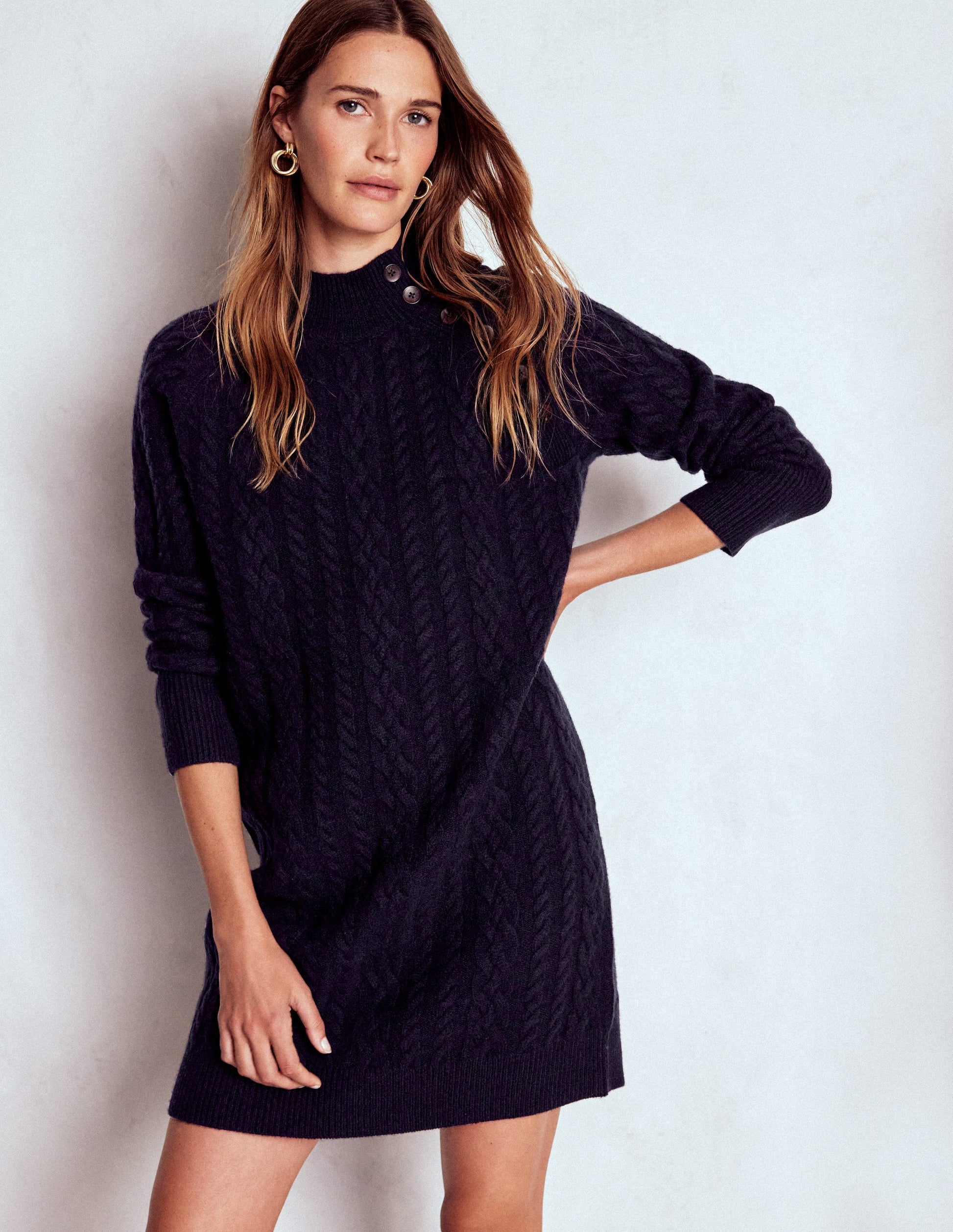 Amara Short Cable Dress-Navy-4