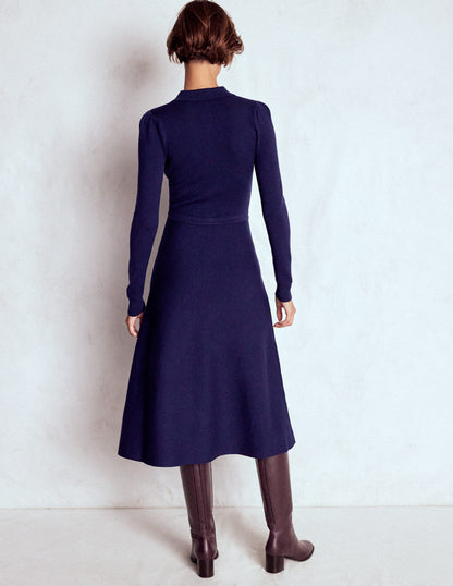 Fiona Zip Front Knitted Dress-Navy-3