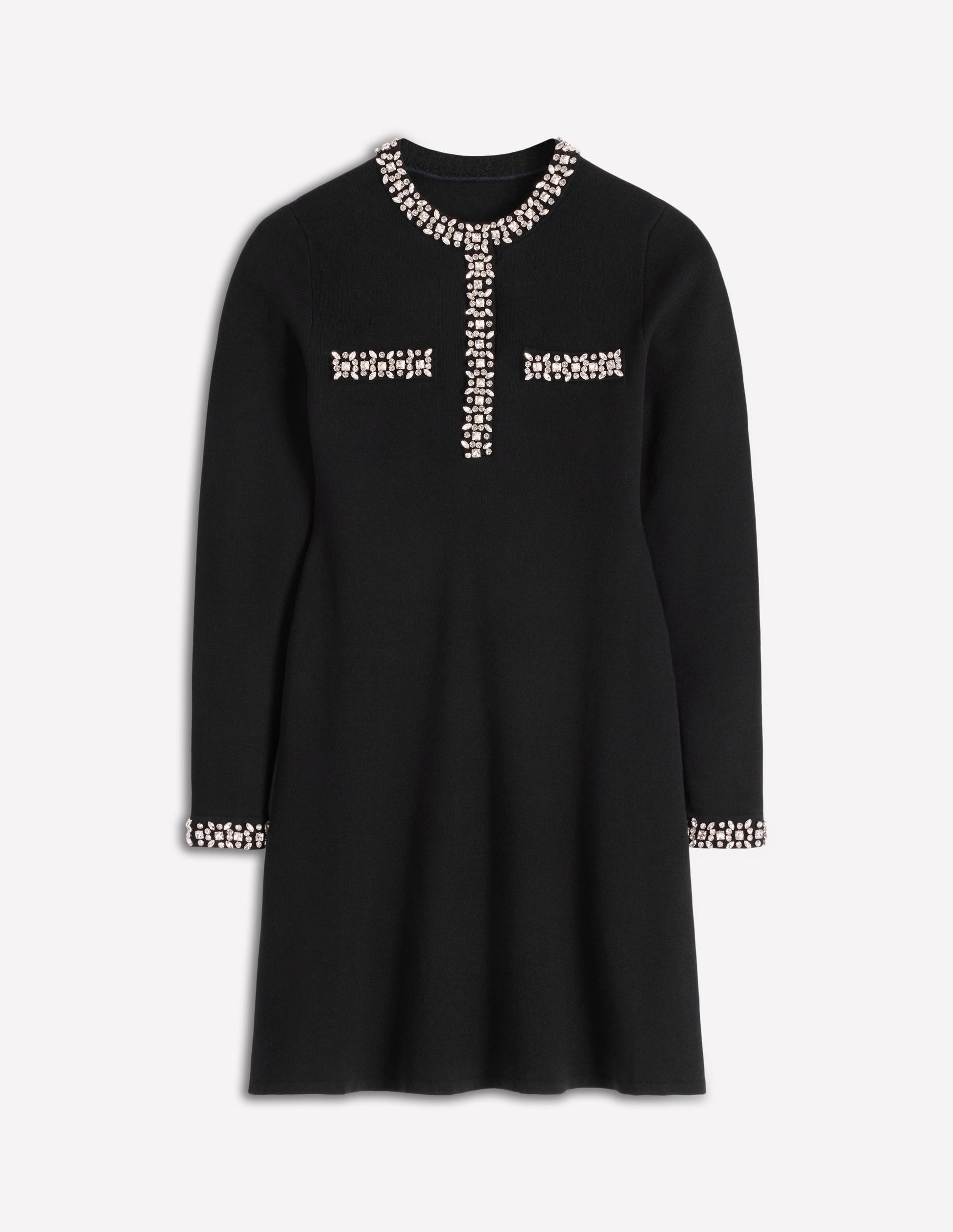 Embellished Knitted Dress-Black-6
