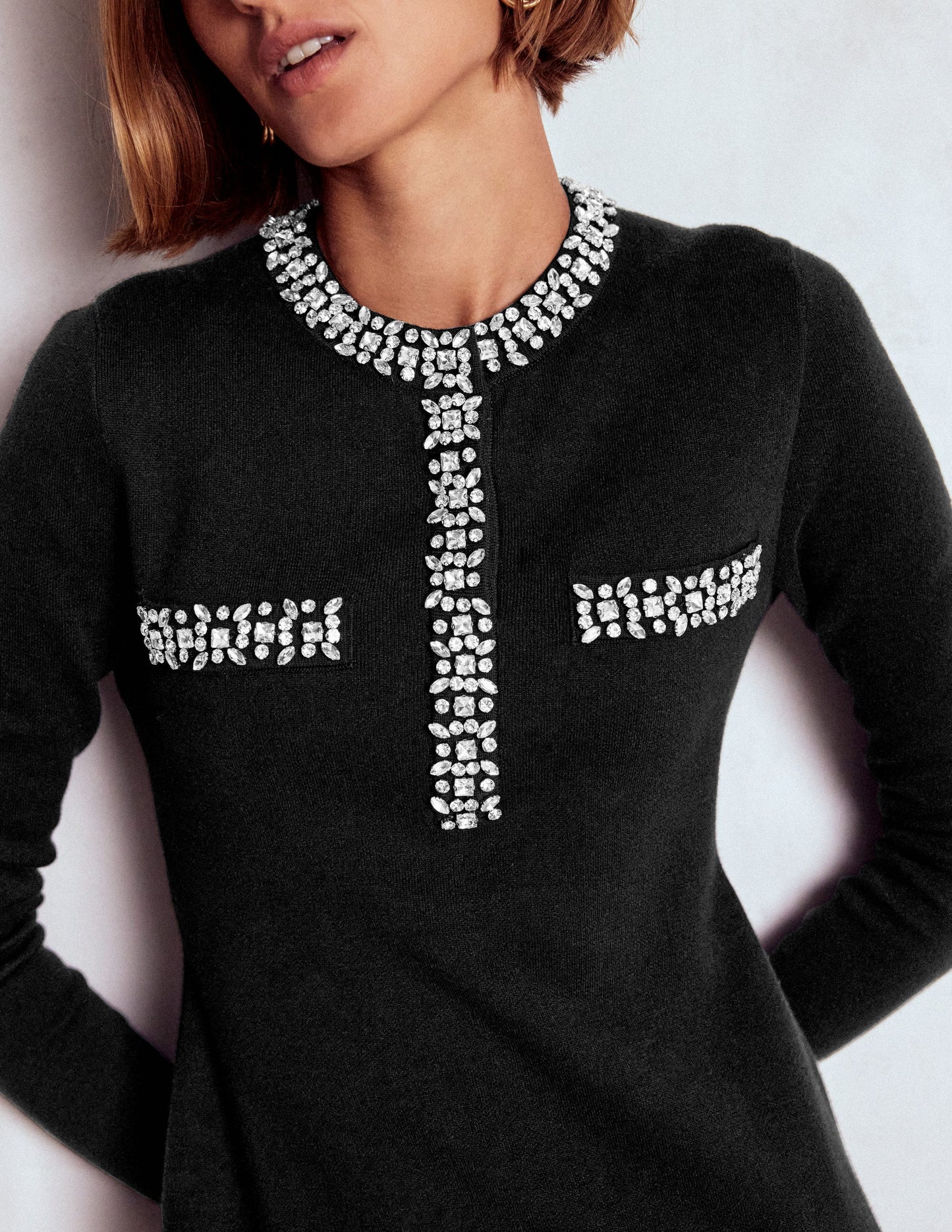 Embellished Knitted Dress-Black