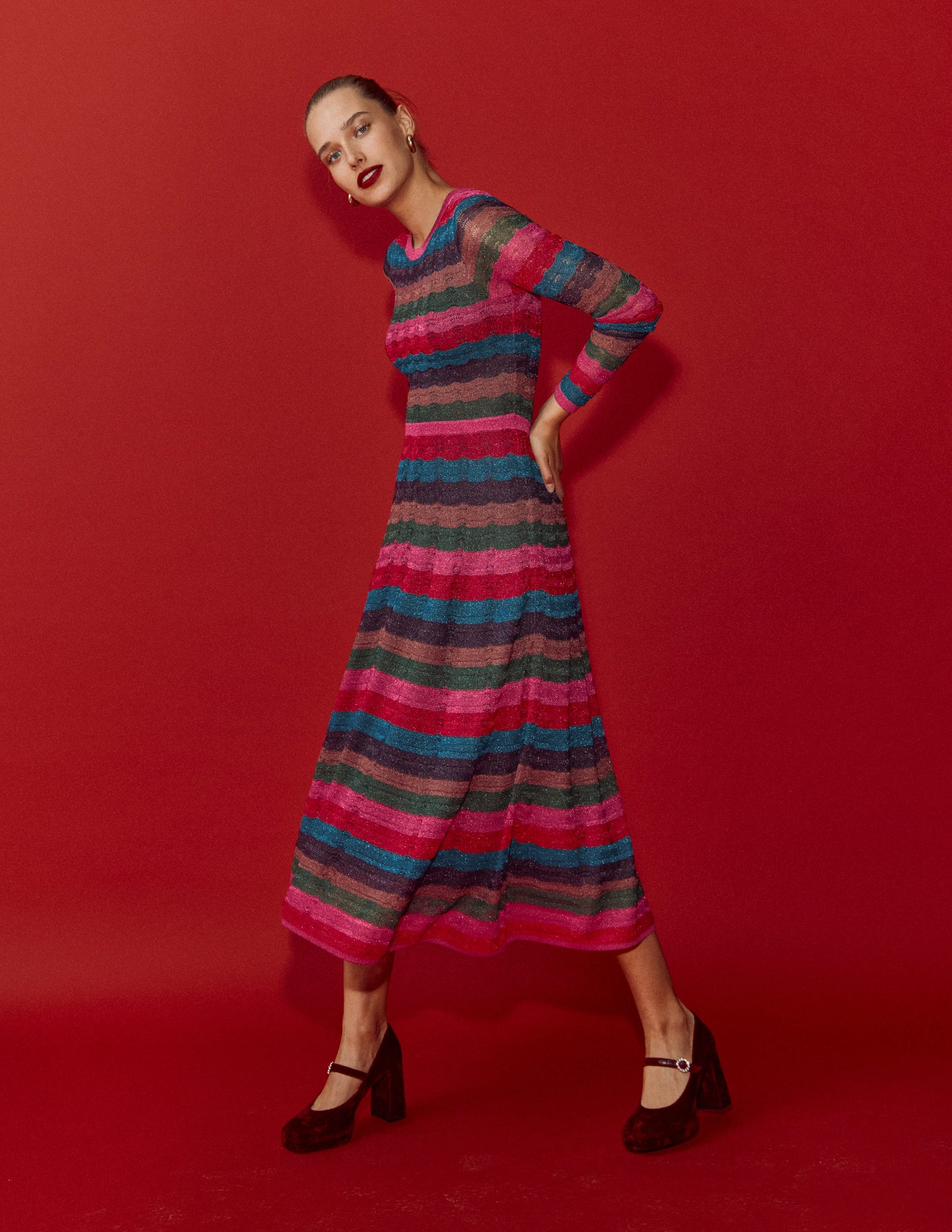 Metallic Wave Dress-Multi Stripe-1