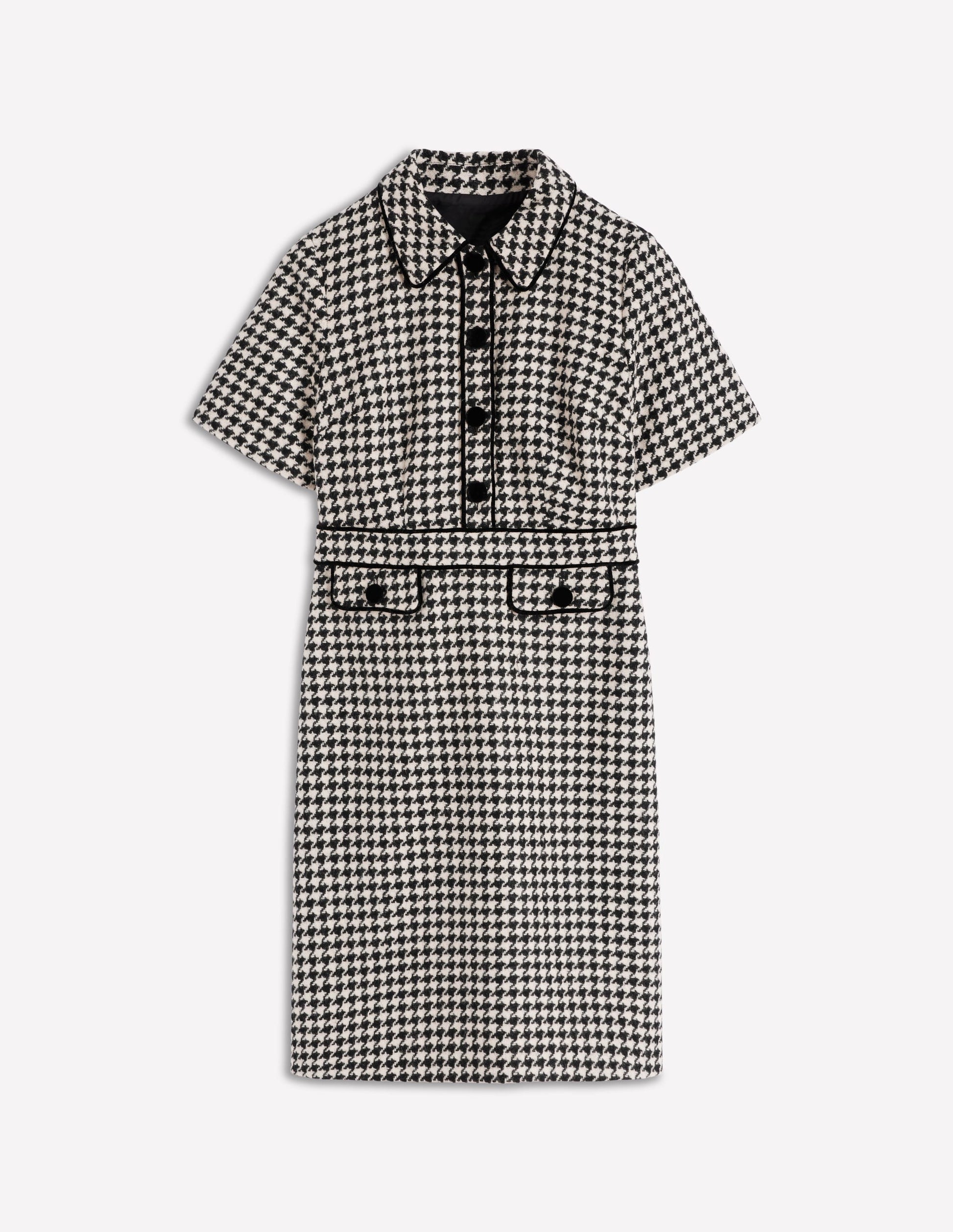 Eda Wool Shift Dress-Black Dogstooth-5