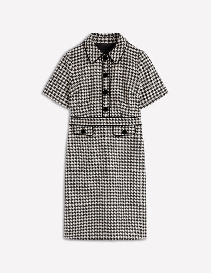Eda Wool Shift Dress-Black Dogstooth-5