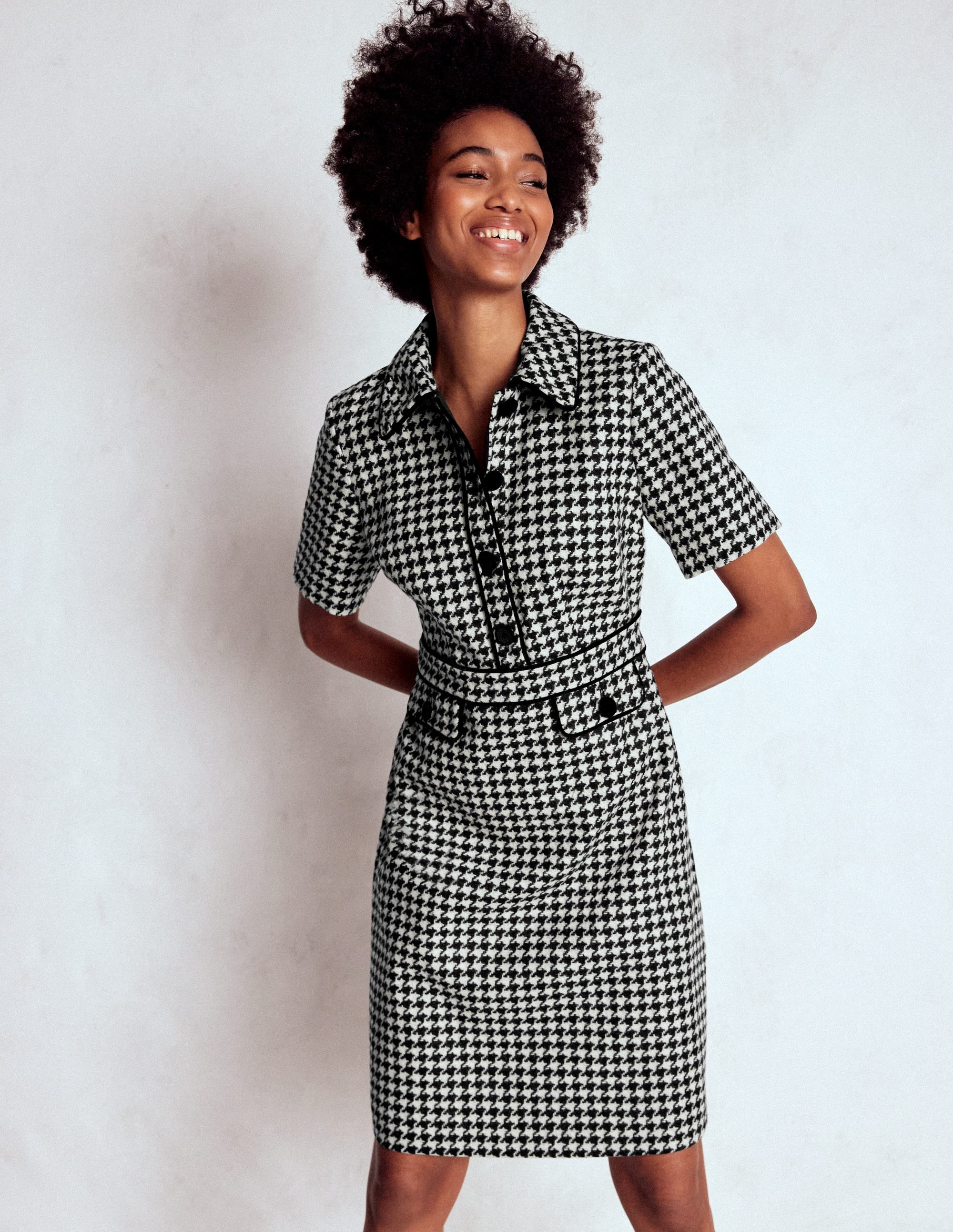 Eda Wool Shift Dress-Black Dogstooth - Image 1