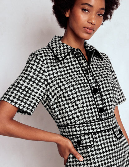 Eda Wool Shift Dress-Black Dogstooth-2