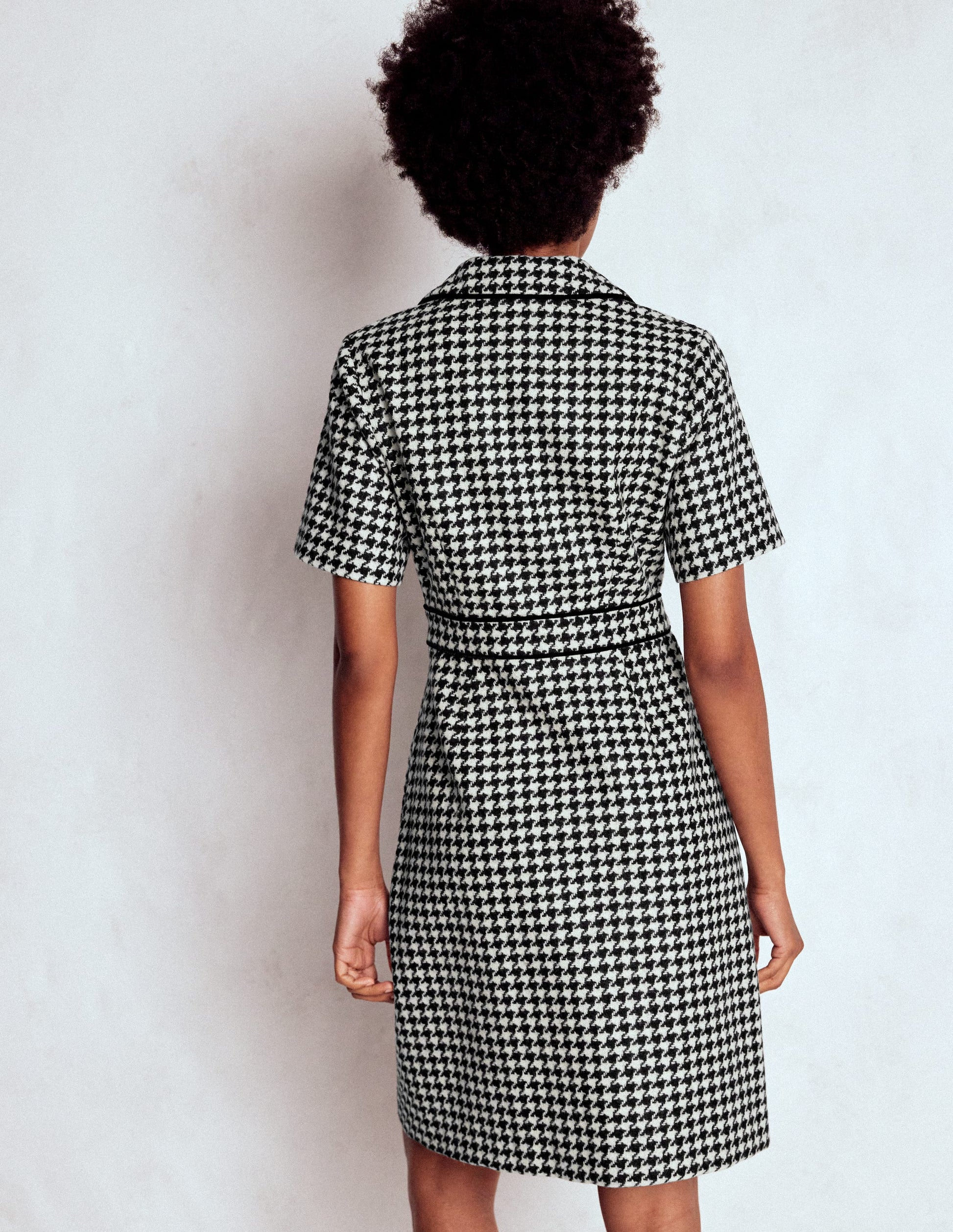 Eda Wool Shift Dress-Black Dogstooth-3