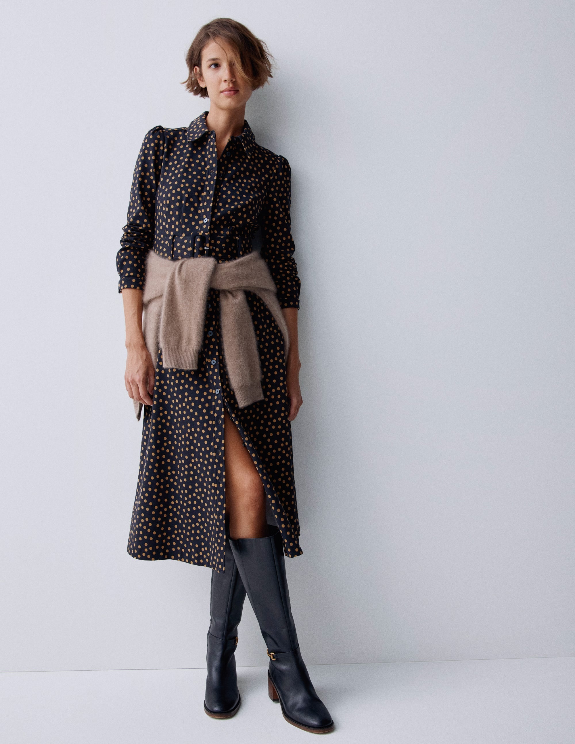 Anita Long Sleeve Shirt Dress-Black, Painted Dot - Image 5