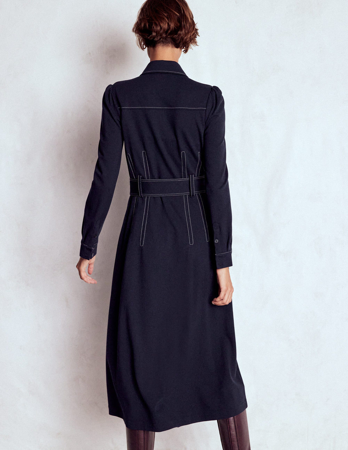 Anita Long Sleeve Shirt Dress-Navy - Image 3