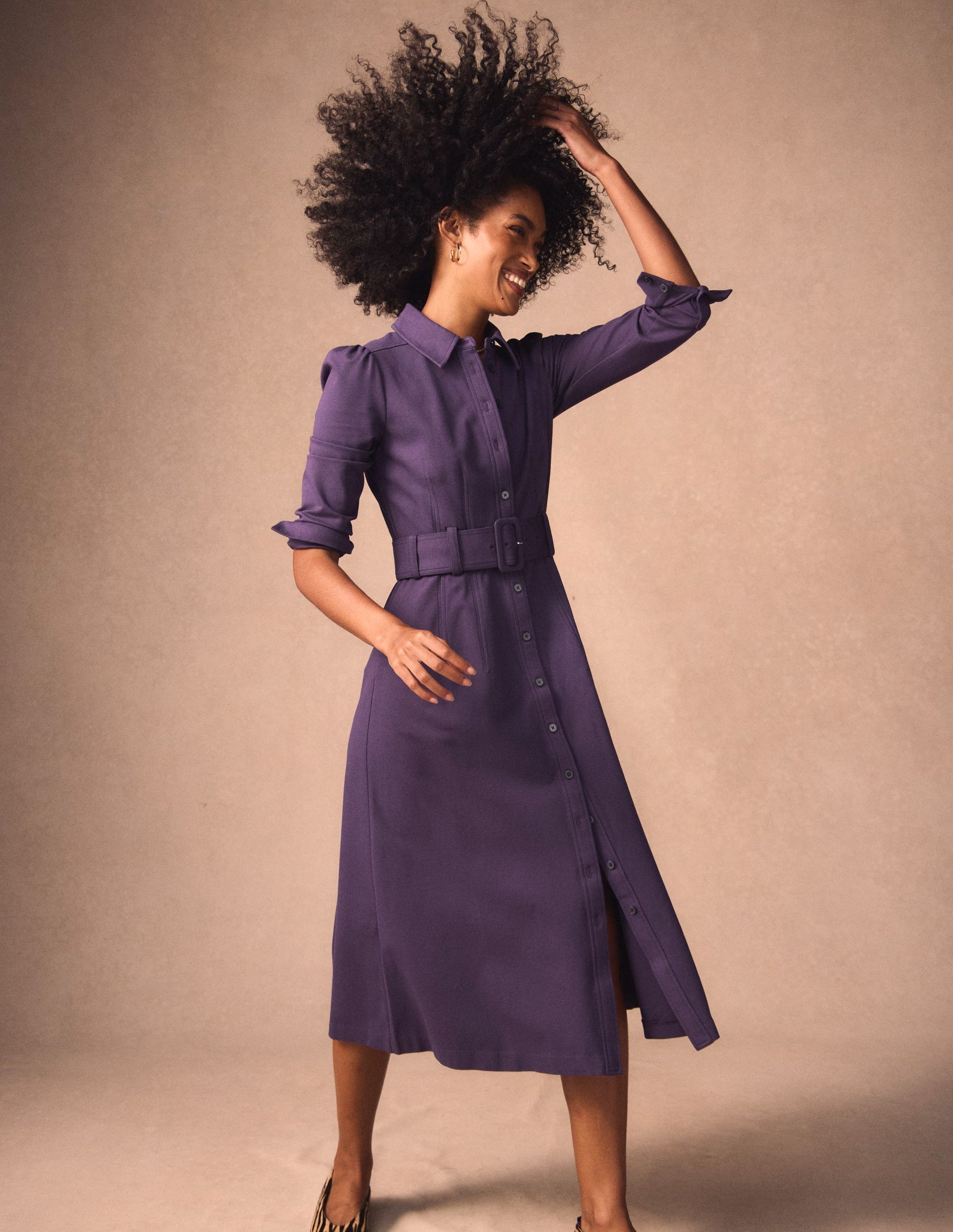 Anita Long Sleeve Shirt Dress-Blackberry-6