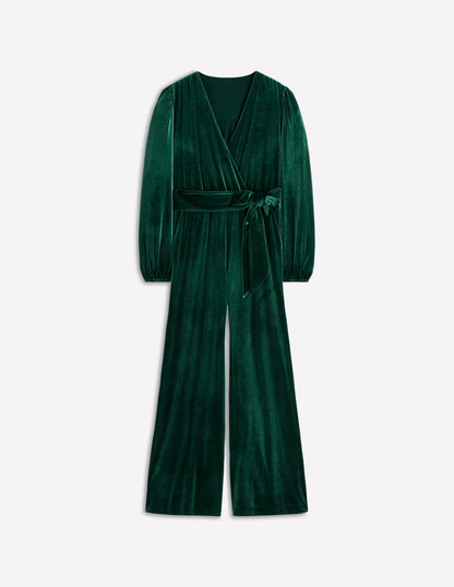 Jersey Velvet Wrap Jumpsuit-Emerald Night-6