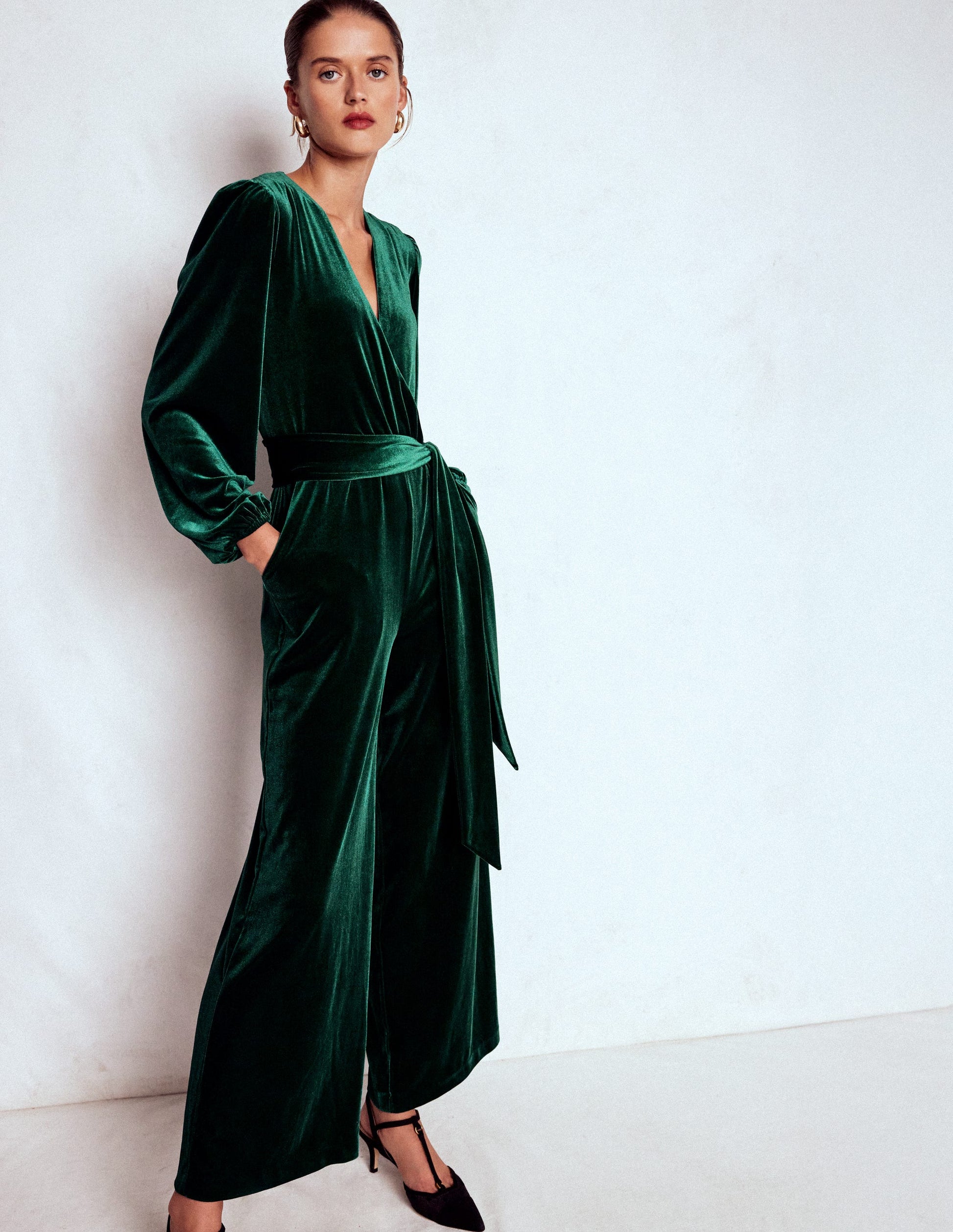 Jersey Velvet Wrap Jumpsuit-Emerald Night-1