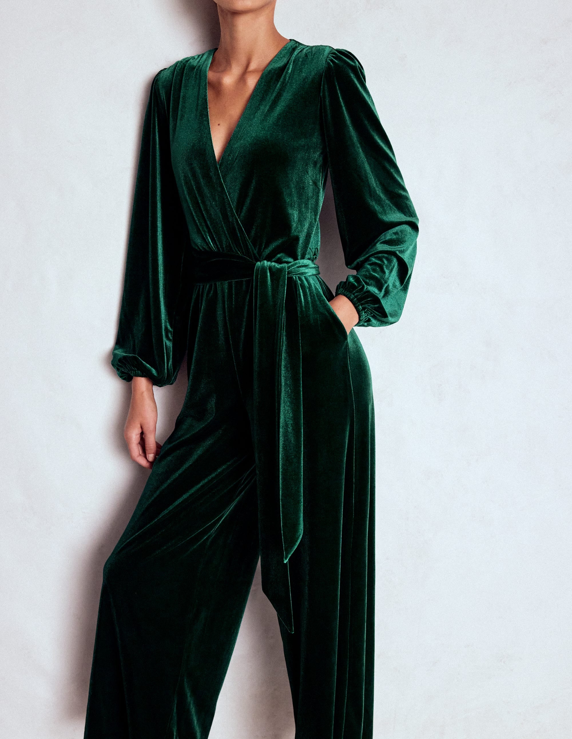 Jersey Velvet Wrap Jumpsuit-Emerald Night - Image 2