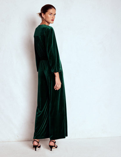 Jersey Velvet Wrap Jumpsuit-Emerald Night-3