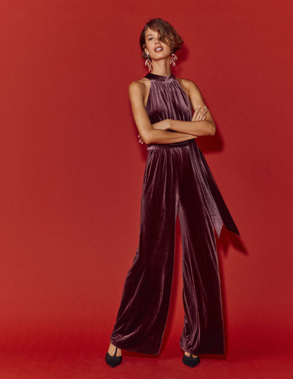 Jersey Halter Jumpsuit-Dark Cherry-5