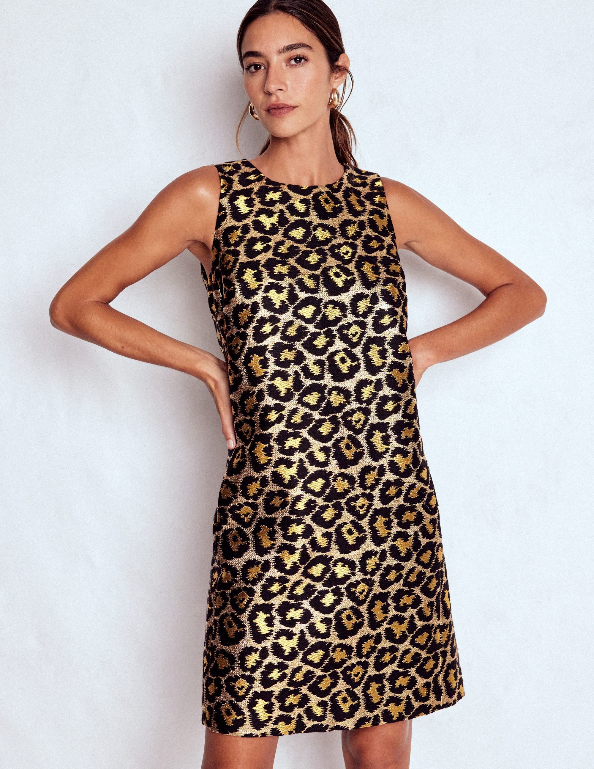 Metallic Leopard Shift Dress-Metallic Leopard - Image 1