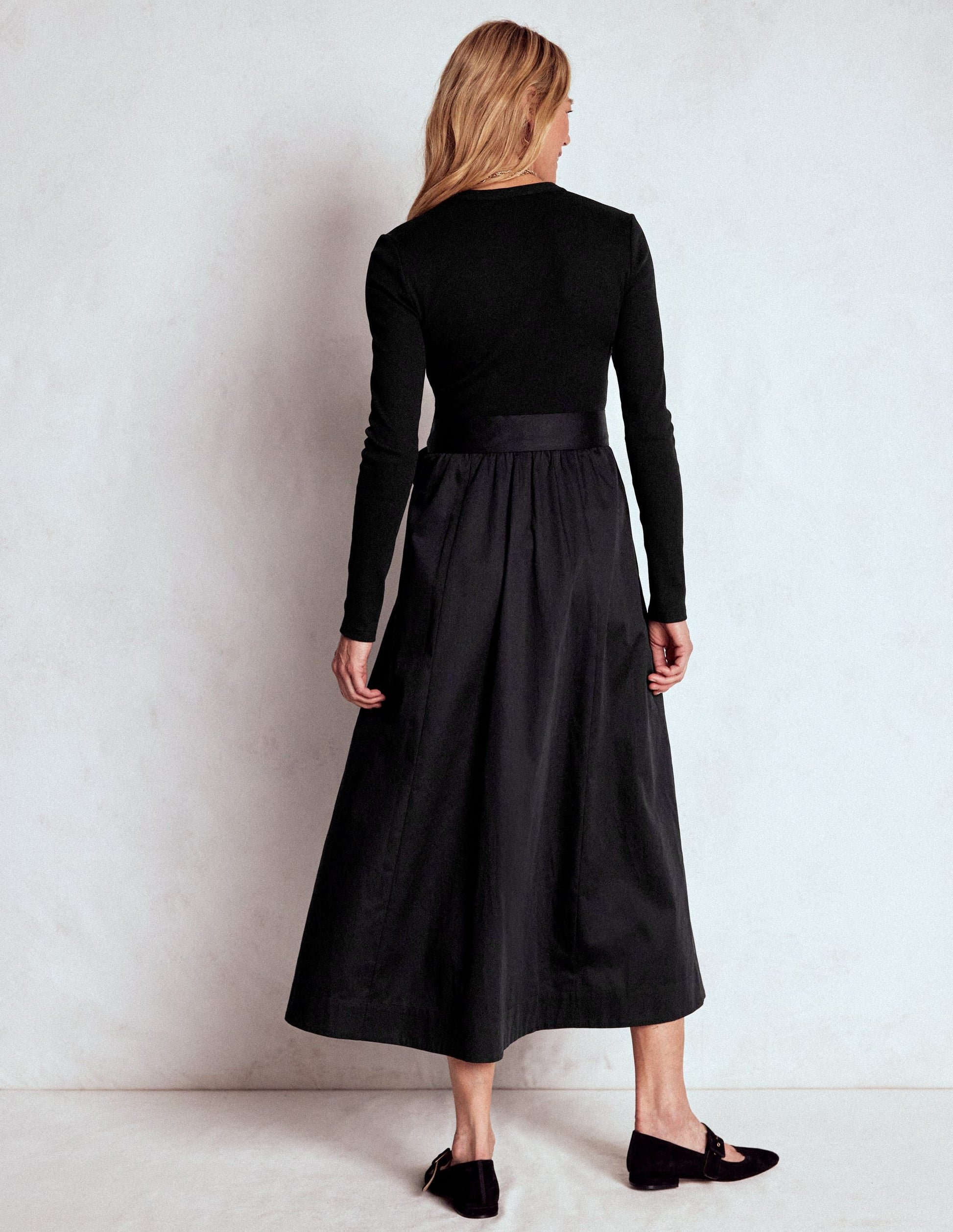 Button Detail Mix Dress-Black-3