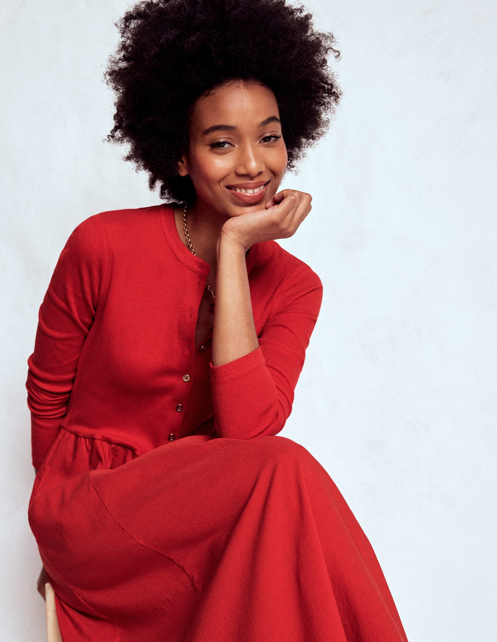 Button Detail Mix Dress-Crimson Red - Image 1