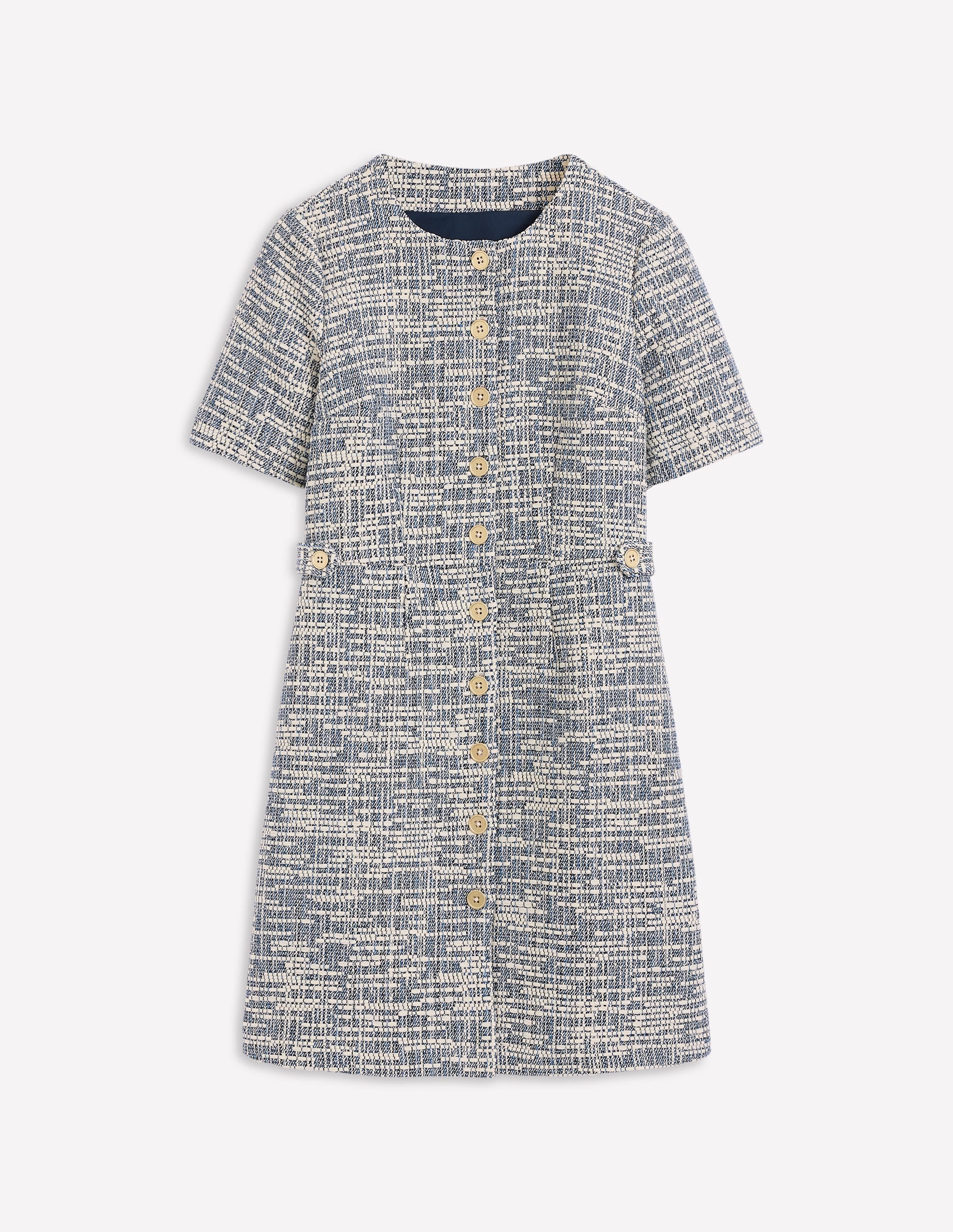 Textured Tab Short Dress-Blue and White Texture - Image 6