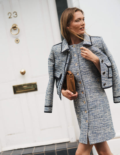 Textured Tab Short Dress-Blue and White Texture-5