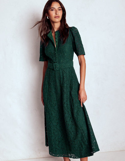 Kate Puff Sleeve Lace Dress-Dark Green-1