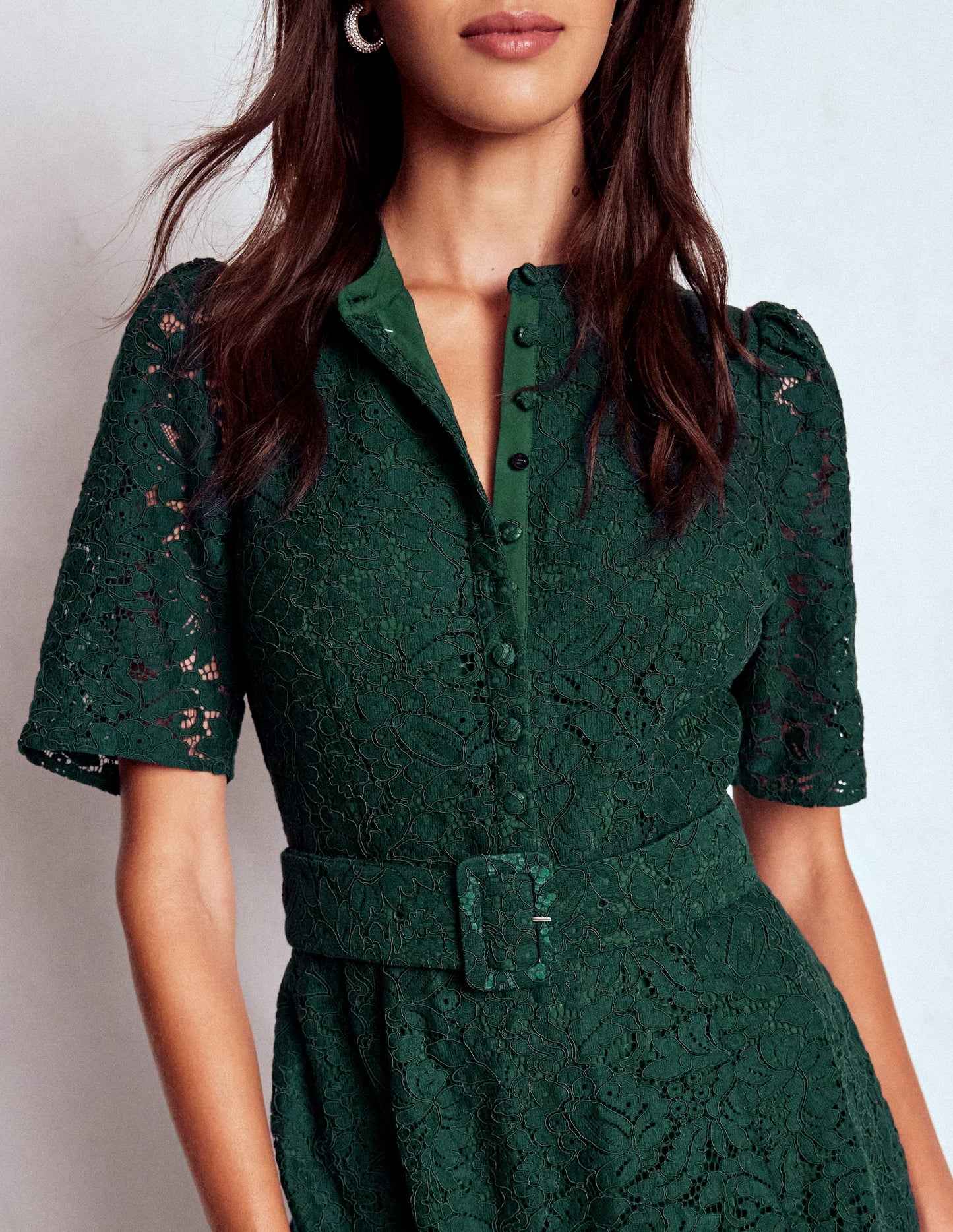 Kate Puff Sleeve Lace Dress-Dark Green