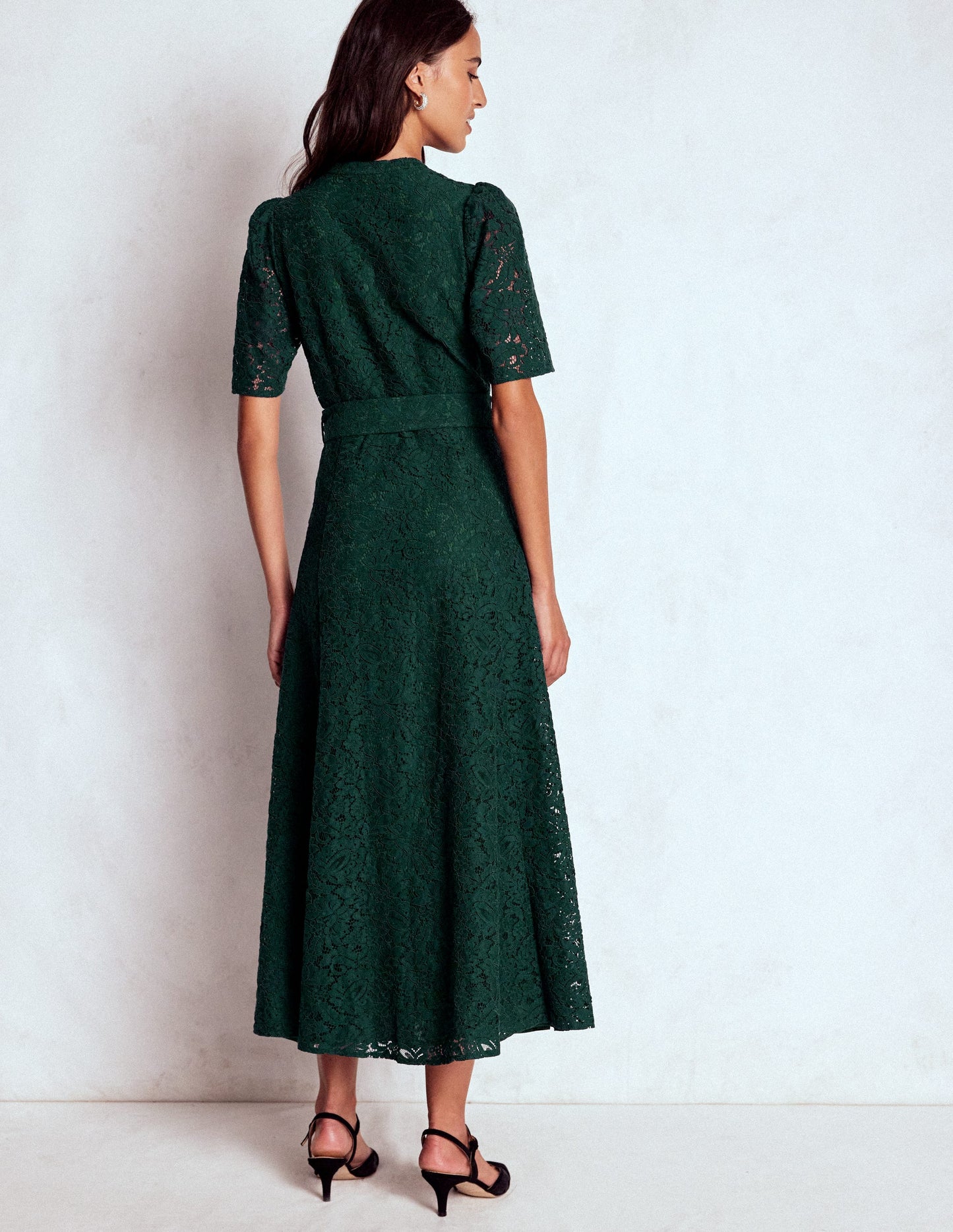 Kate Puff Sleeve Lace Dress-Dark Green